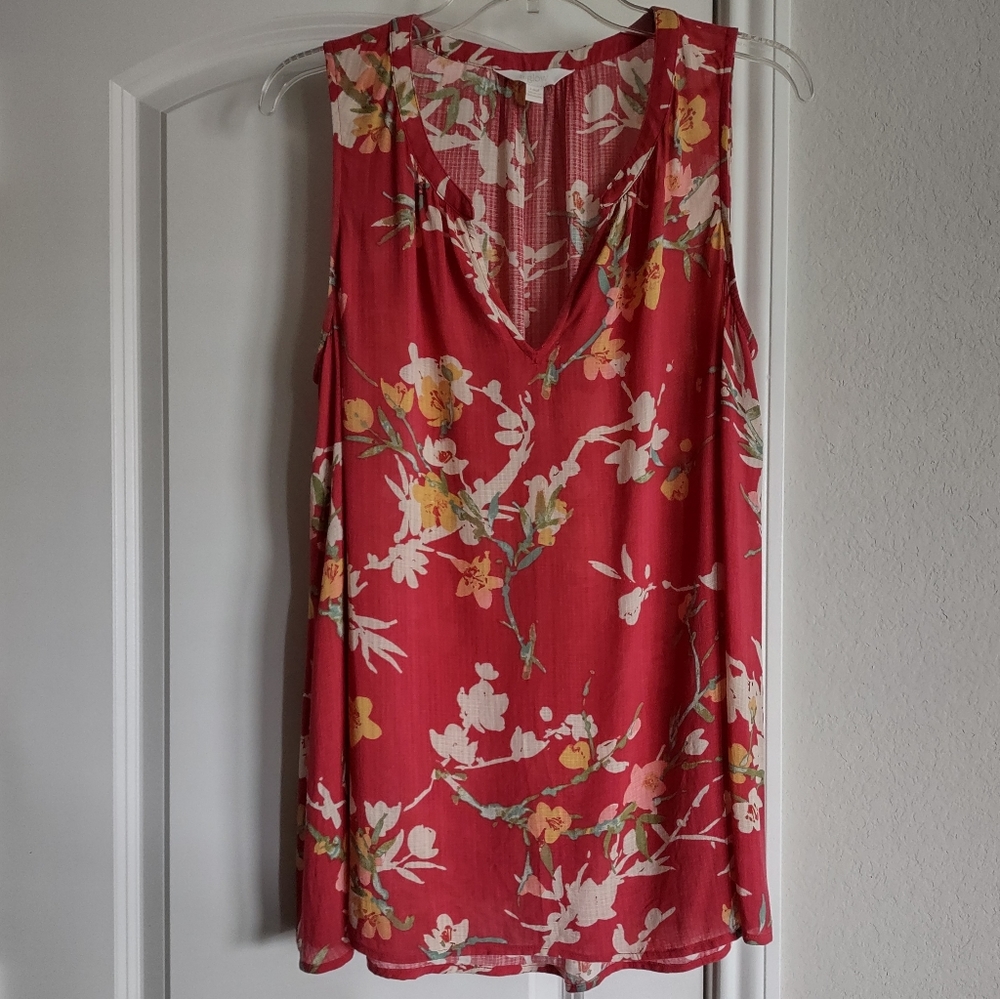 a:glow Size L-mat NEW Floral Rayon Sleeveless V-neck A-line Blouse Tank Top NWOT
